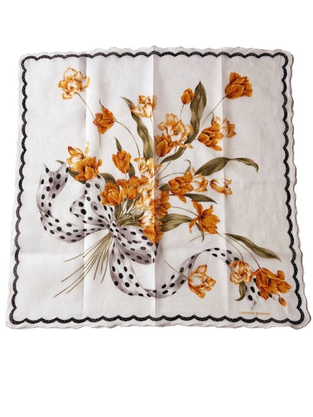 Vintage Valentino Garavani Cotton Floral Scarf 18" Scalloped Edge